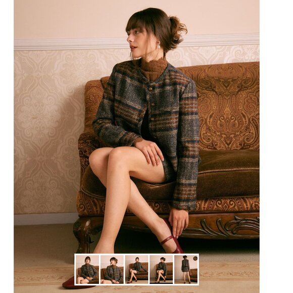 Rihoas The Brown Striped Single Breasted Jacket | Brown - Picture 4 of 5